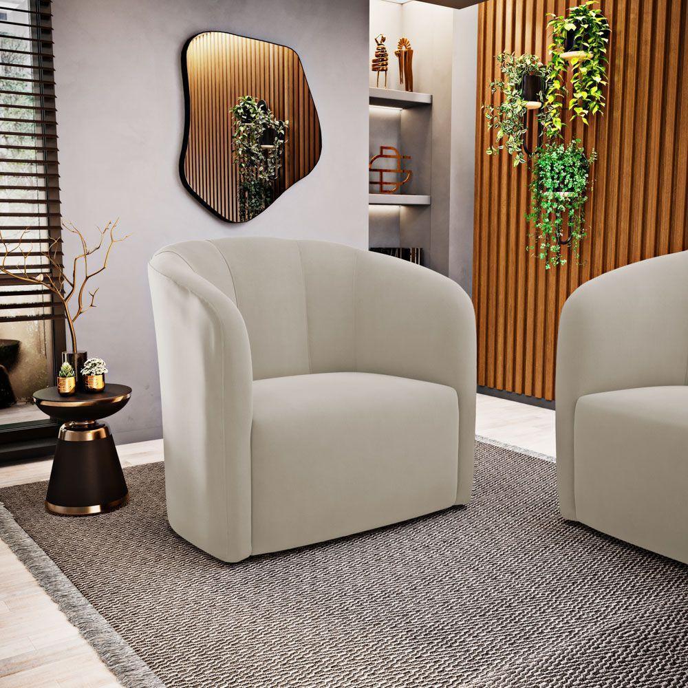 Poltrona Decorativa Living Abby Veludo Bege - Abmaza - 8