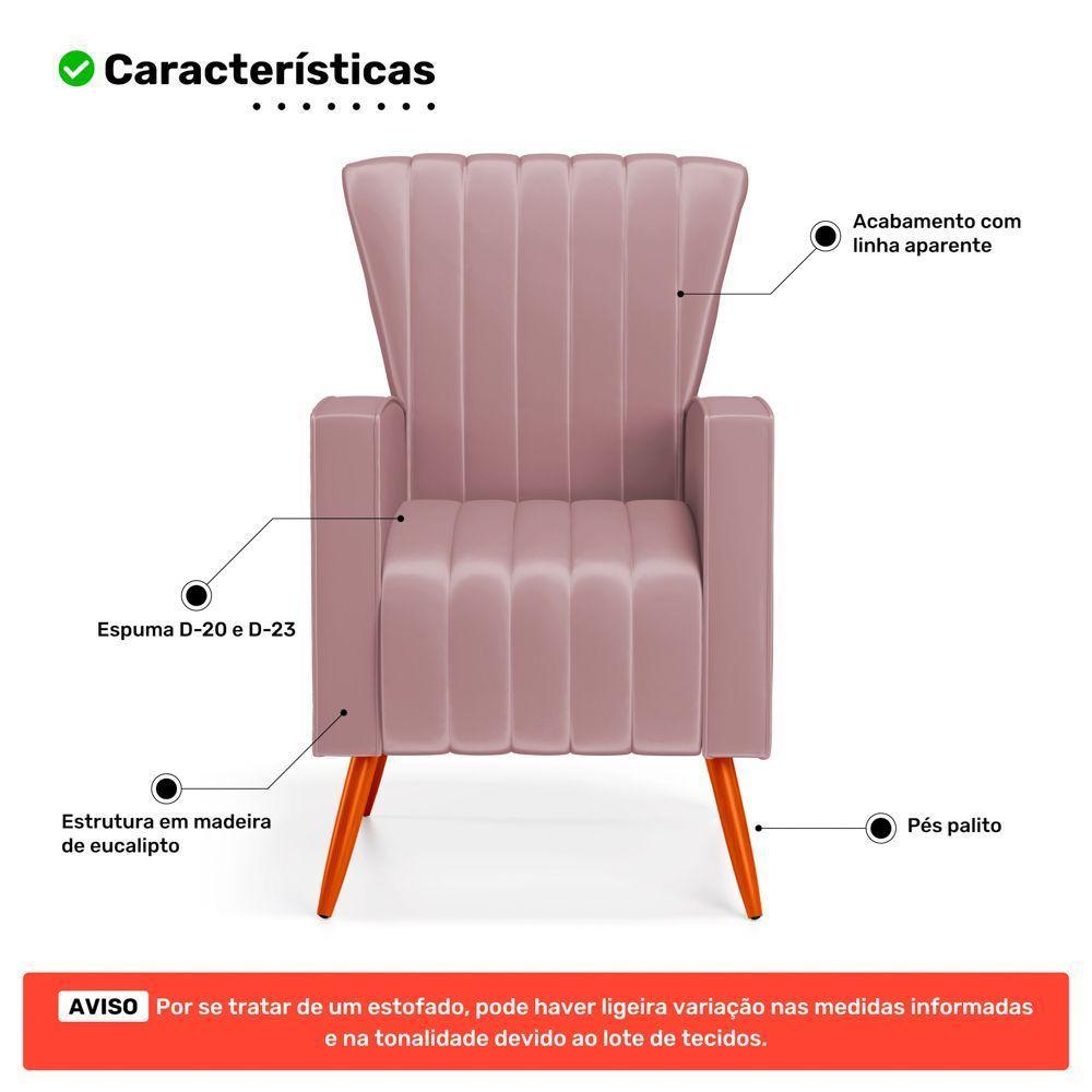 Poltrona Decorativa Melody Com Pés Palito Veludo Rosê - Abmaza - 5