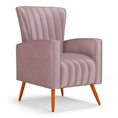 Poltrona Decorativa Melody Com Pés Palito Veludo Rosê - Abmaza