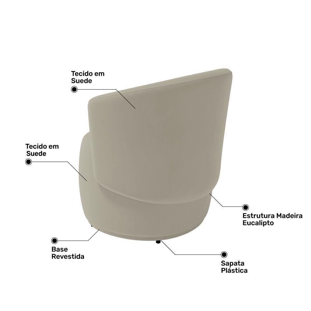 Kit 2 Poltronas E 1 Namoradeira Aisha Orgânica Suede Bege - Abmaza - 10