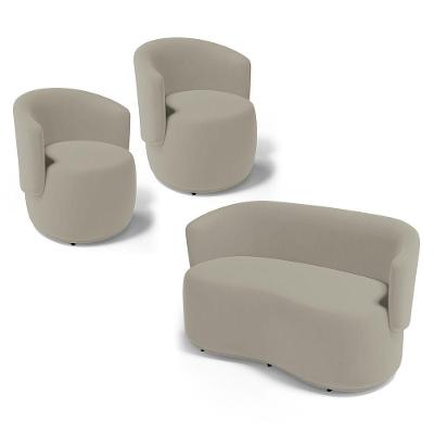 Kit 2 Poltronas E 1 Namoradeira Aisha Orgânica Suede Bege - Abmaza