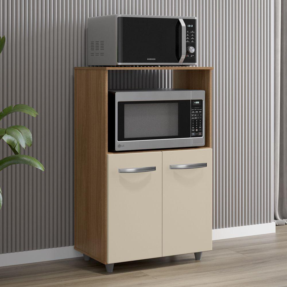 Armário Multiuso Cozinha Para Forno Micro-ondas Thaís 02 Portas Savana Off White - Abmaza - 2