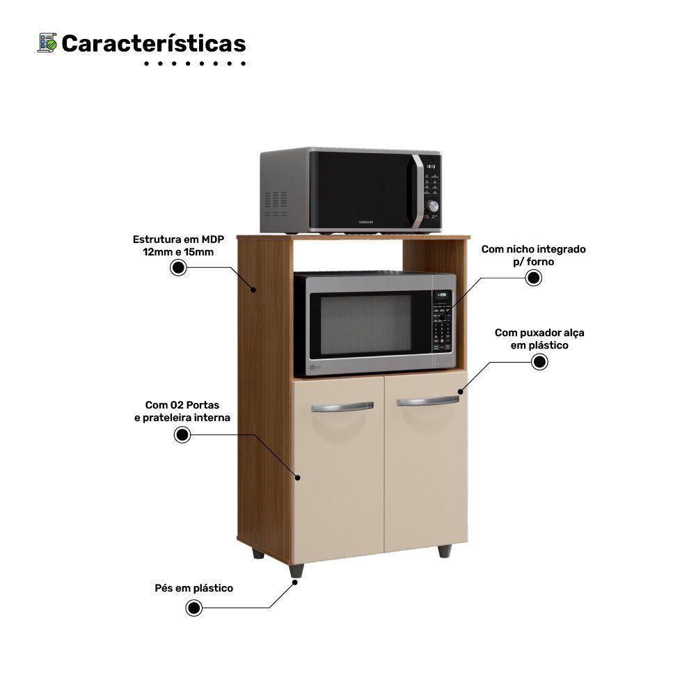 Armário Multiuso Cozinha Para Forno Micro-ondas Thaís 02 Portas Savana Off White - Abmaza - 5