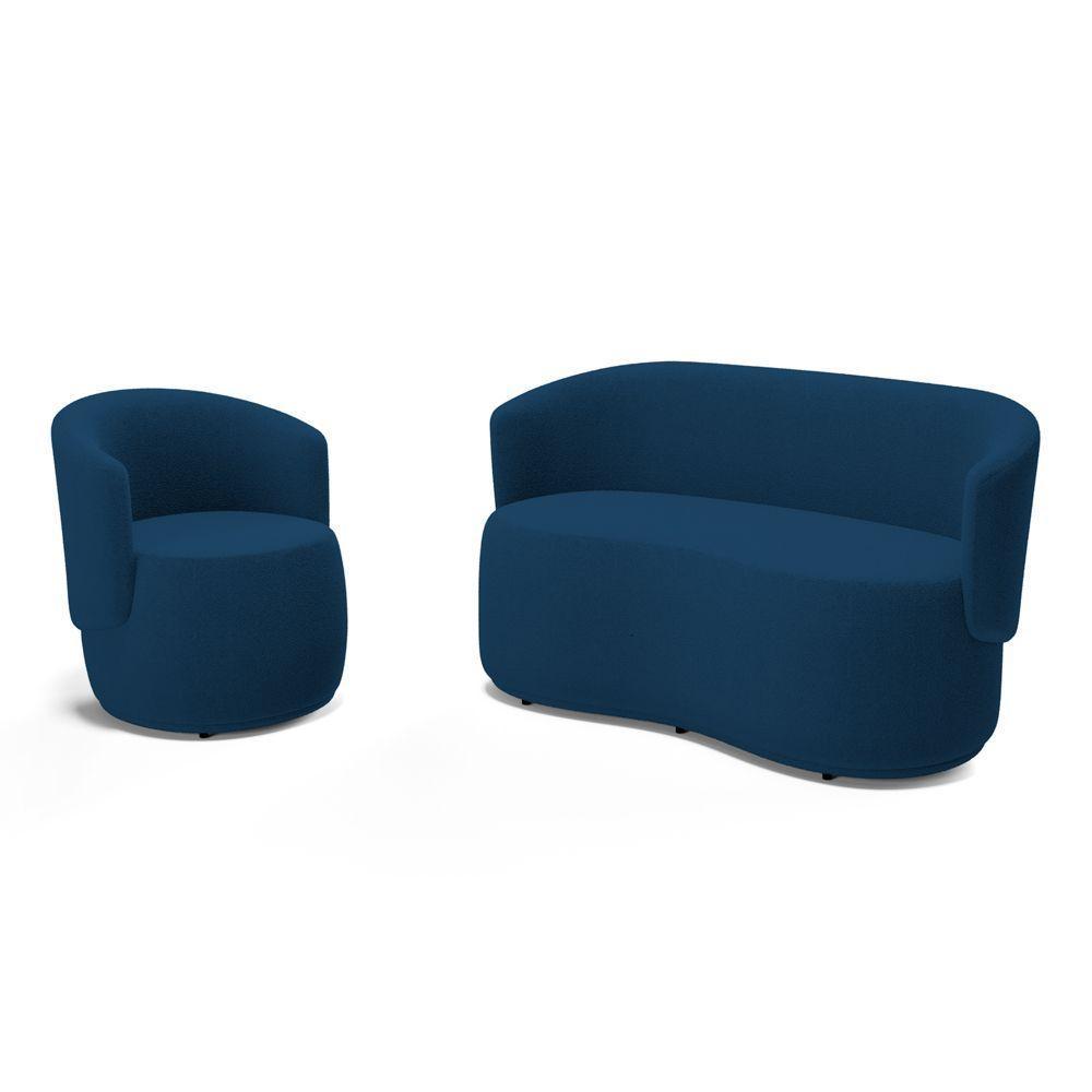 Kit Poltrona E Namoradeira Aisha Orgânica Bouclê Azul Marinho - Abmaza - 1