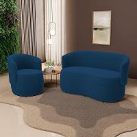 Kit Poltrona E Namoradeira Aisha Orgânica Bouclê Azul Marinho - Abmaza - 2