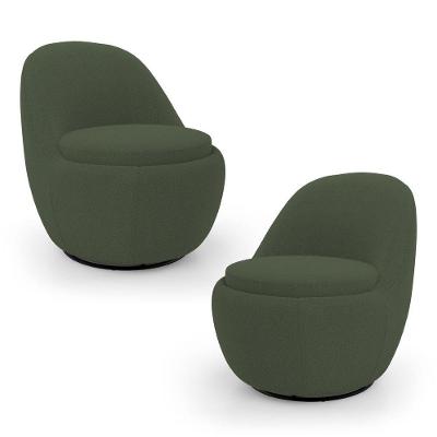 Kit 02 Poltronas Orgânicas Living Memphis Base Giratória Bouclê Verde Musgo - Abmaza