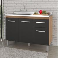 Balcão Gabinete Para Pia Anyta 118cm 03 Portas Sem Tampo Savana Preto - Abmaza - 2