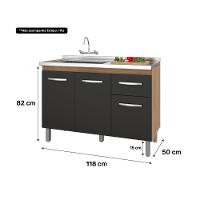 Balcão Gabinete Para Pia Anyta 118cm 03 Portas Sem Tampo Savana Preto - Abmaza