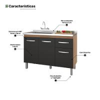 Balcão Gabinete Para Pia Anyta 118cm 03 Portas Sem Tampo Savana Preto - Abmaza - 5