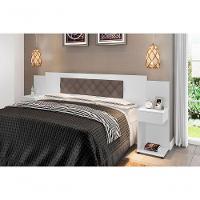 Cabeceira Box Bruna Branco Com Capitonê Bege Escuro - 2