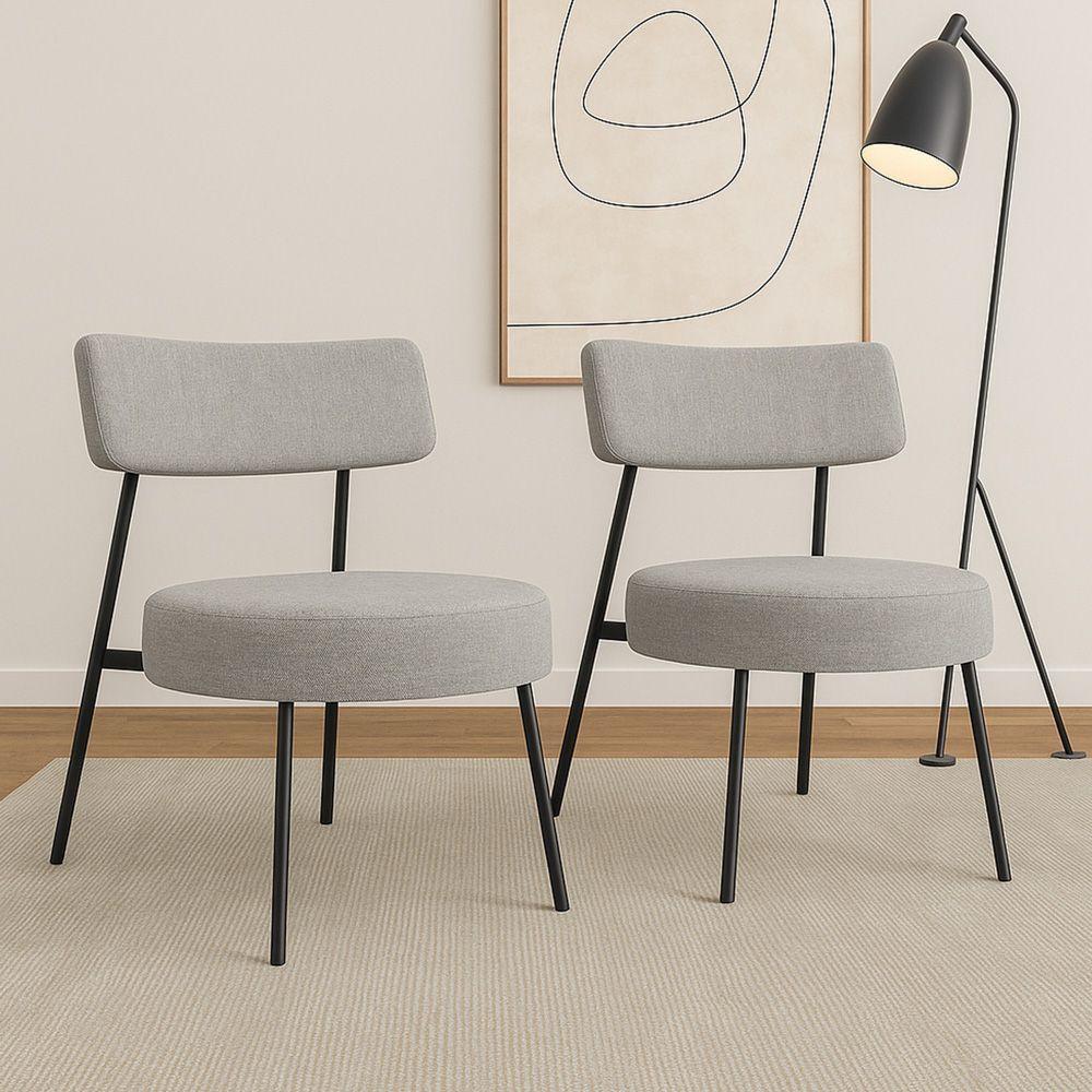 Kit 02 Poltronas Decorativas Sala De Estar Kobe Estofada Com Encosto Linho Cinza - Abmaza - 1