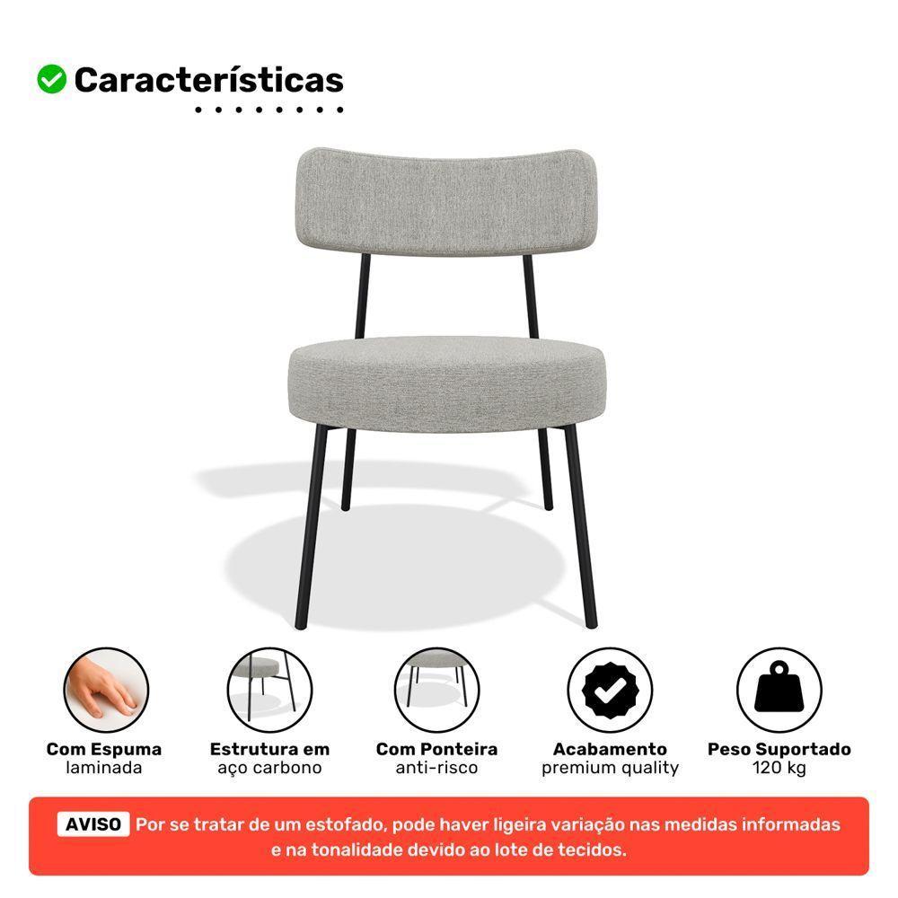 Kit 02 Poltronas Decorativas Sala De Estar Kobe Estofada Com Encosto Linho Cinza - Abmaza - 3