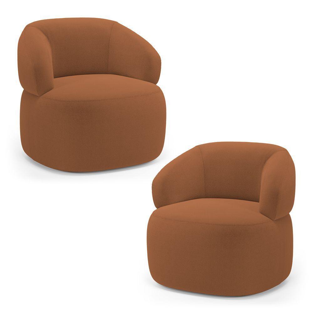 Kit 02 Poltronas Orgânicas Giratória Living Glee Bouclê Terracota - Abmaza - 1