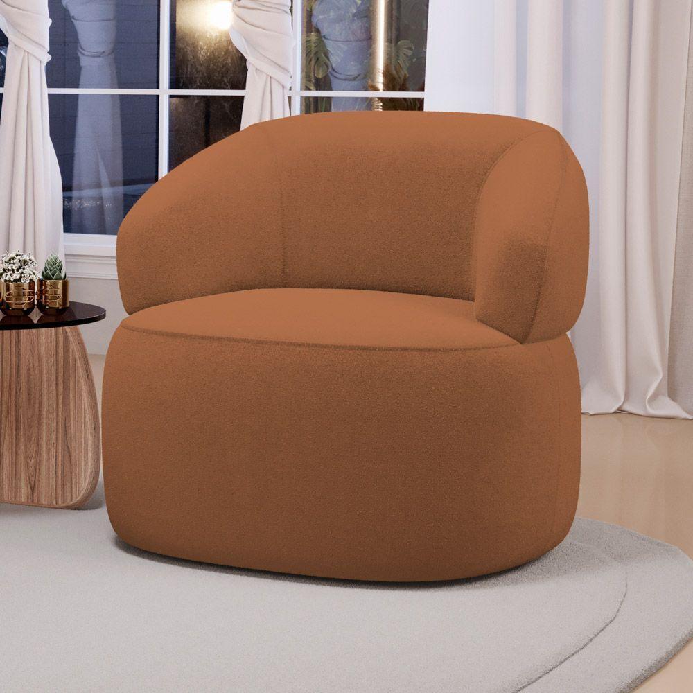 Kit 02 Poltronas Orgânicas Giratória Living Glee Bouclê Terracota - Abmaza - 2