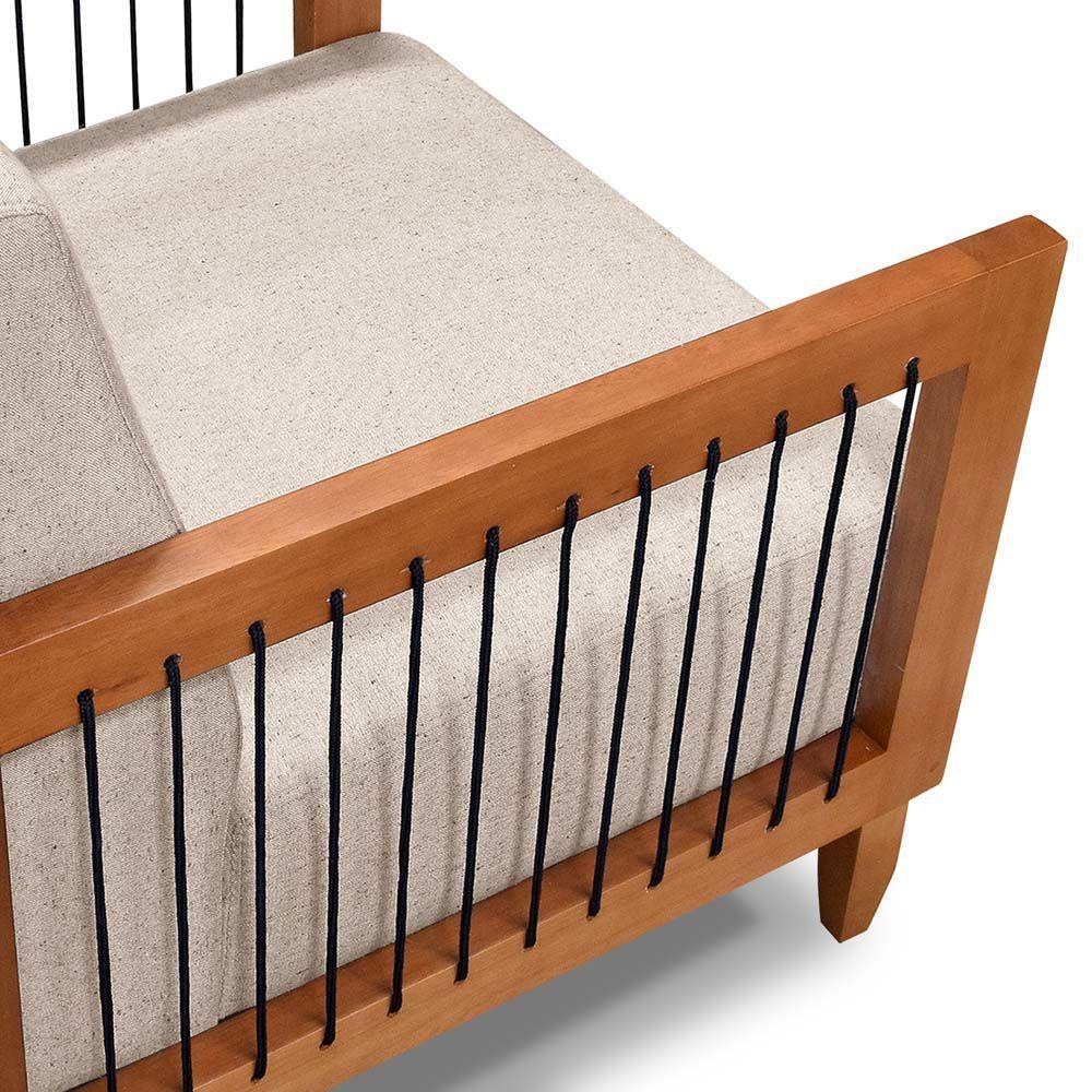 Kit 02 Poltronas Varanda Samoa Madeira Maciça Com Cordas Náutica Linho Rústico Areia - Abmaza - 7