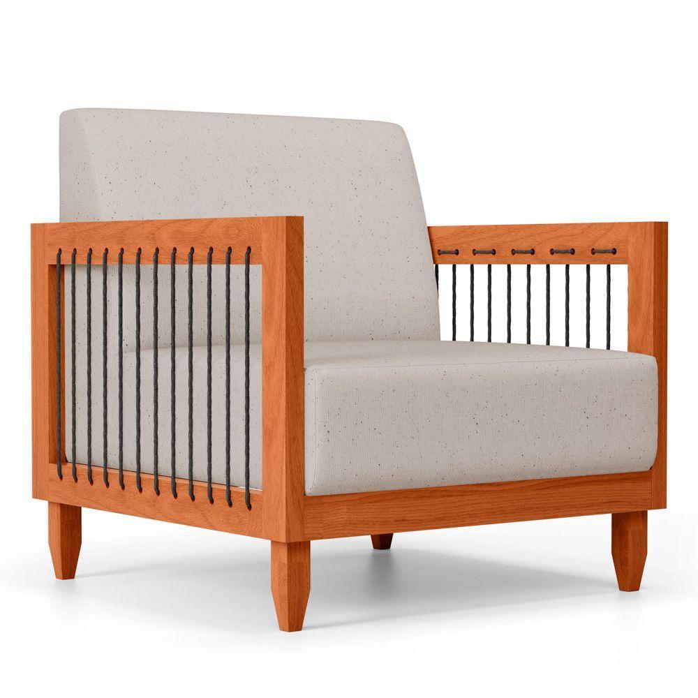 Kit 02 Poltronas Varanda Samoa Madeira Maciça Com Cordas Náutica Linho Rústico Areia - Abmaza - 10