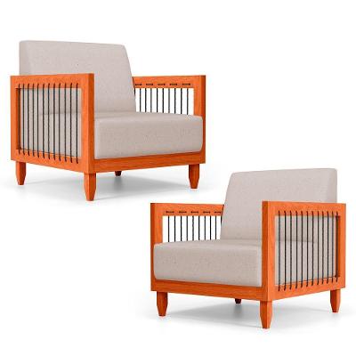 Kit 02 Poltronas Varanda Samoa Madeira Maciça Com Cordas Náutica Linho Rústico Areia - Abmaza