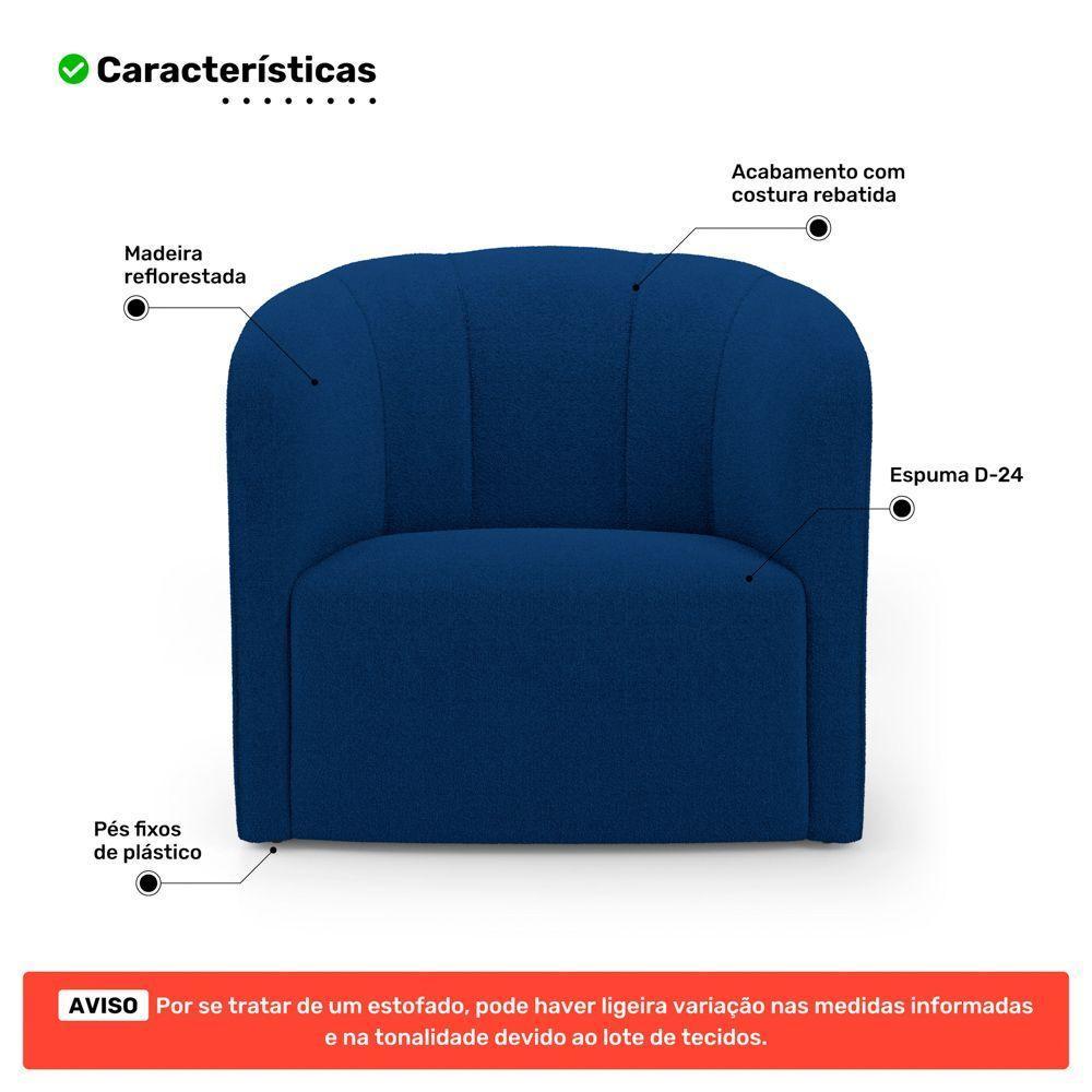 Kit 02 Poltronas Decorativas Abby Bouclê Azul Marinho - Abmaza - 3