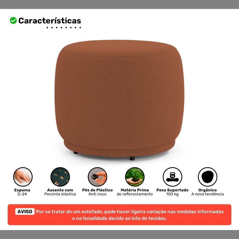 Puff Decorativo Orgânico Living Molly Redondo Bouclê Terracota - Abmaza - 3