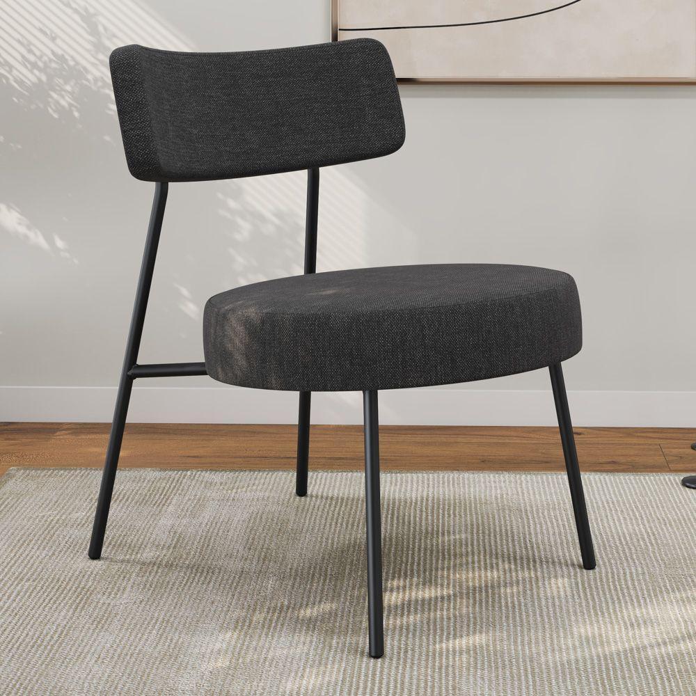 Poltrona Decorativa Sala De Estar Kobe Estofada Com Encosto Linho Grafite - Abmaza - 1