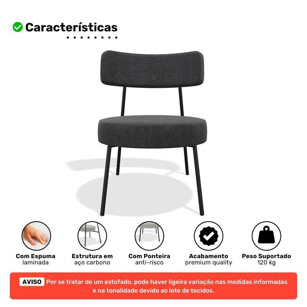 Poltrona Decorativa Sala De Estar Kobe Estofada Com Encosto Linho Grafite - Abmaza - 3