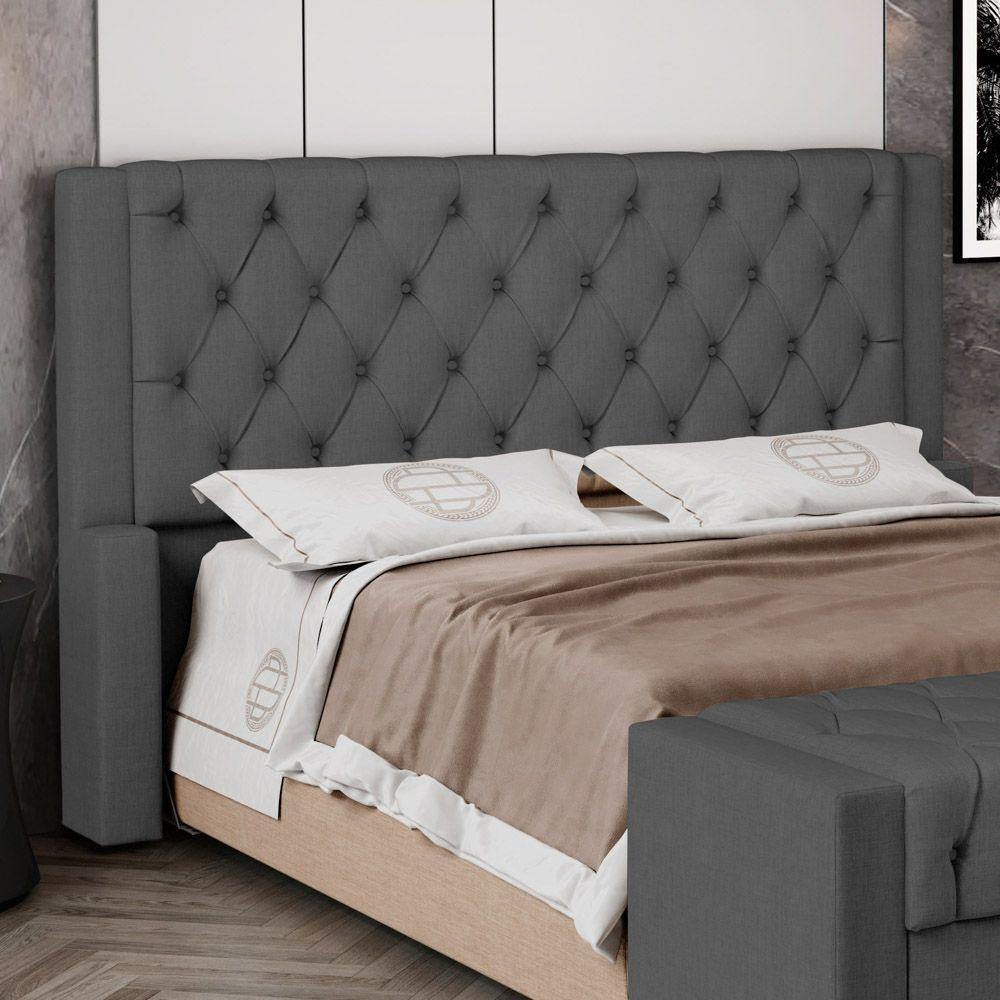 Cabeceira Atena Para Cama Box King Size 195cm Capitonê Com Frame Linho Cinza Escuro - Abmaza - 2
