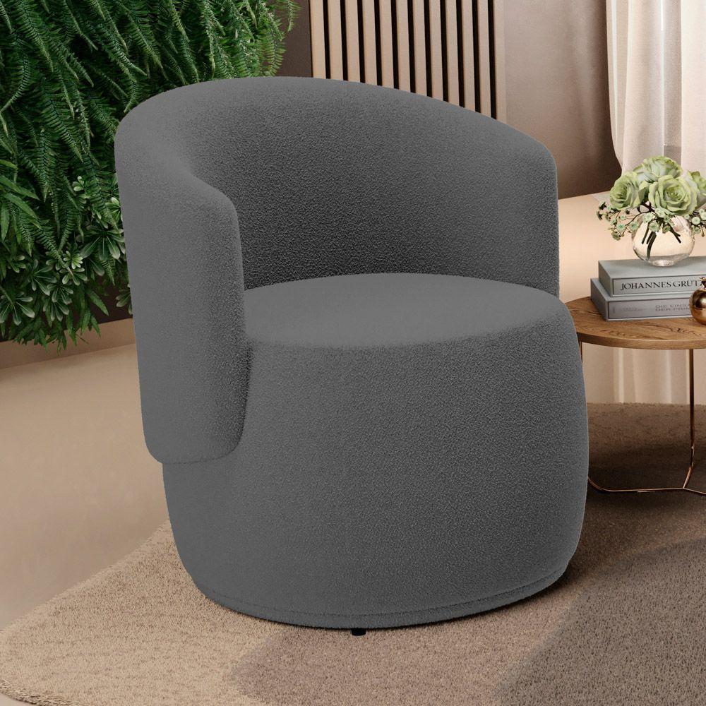 Poltrona Decorativa Aisha Orgânica Bouclê Cinza Escuro - Abmaza - 2