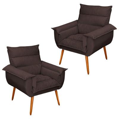Kit 02 Poltronas Decorativas Modernas Sala E Recepção Monza Pés Palito Suede Marrom - Abmaza