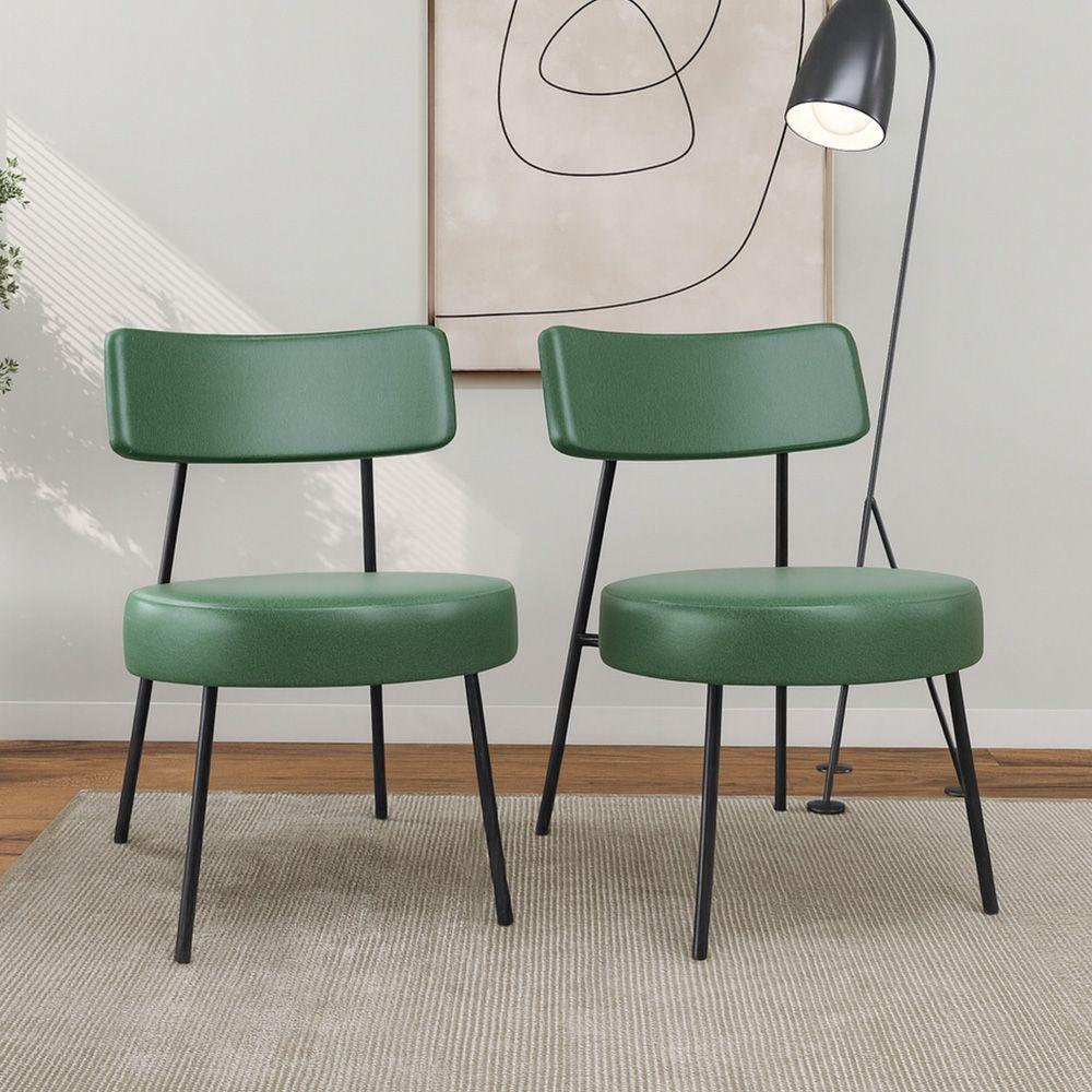 Kit 02 Poltronas Decorativas Sala De Estar Kobe Estofada Com Encosto Couríssimo Verde - Abmaza - 1