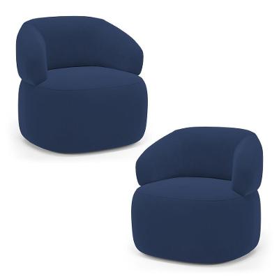 Kit 02 Poltronas Orgânicas Giratória Living Glee Veludo Azul Marinho - Abmaza