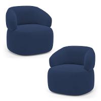 Kit 02 Poltronas Orgânicas Giratória Living Glee Veludo Azul Marinho - Abmaza - 1