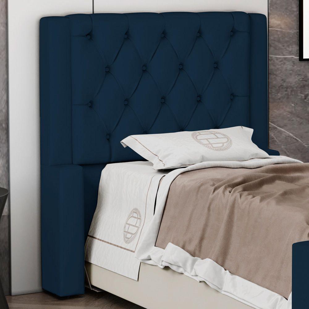 Cabeceira Atena Para Cama Box Solteiro 90cm Capitonê Com Frame Veludo Azul Marinho - Abmaza - 2