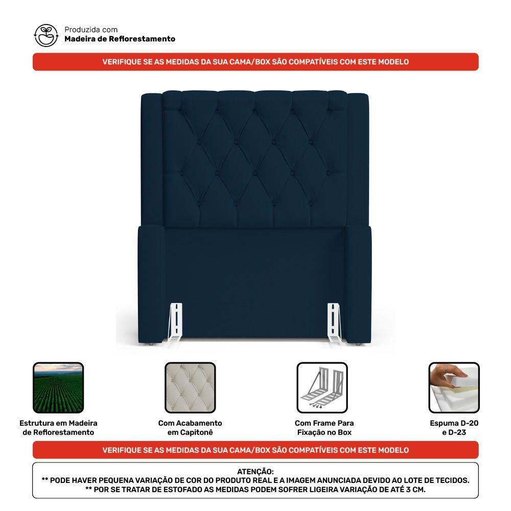 Cabeceira Atena Para Cama Box Solteiro 90cm Capitonê Com Frame Veludo Azul Marinho - Abmaza - 6
