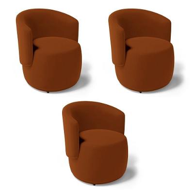 Kit 3 Poltronas Decorativas Aisha Orgânica Poltrona de Descanso Veludo Terracota