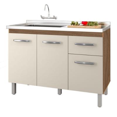 Balcão Gabinete Para Pia Anyta 118cm 03 Portas Sem Tampo Savana Off White - Abmaza