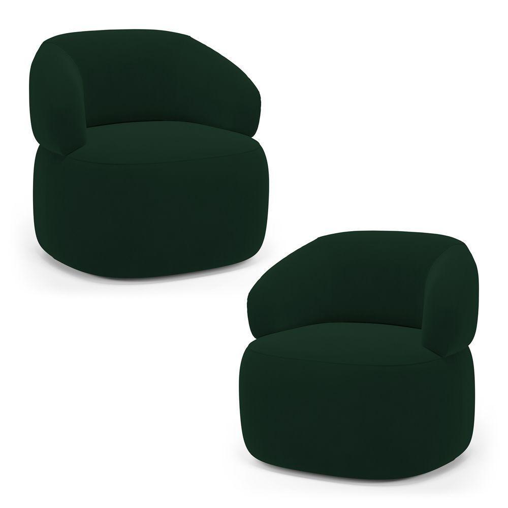 Kit 02 Poltronas Orgânicas Giratória Living Glee Veludo Verde Escuro - Abmaza - 1