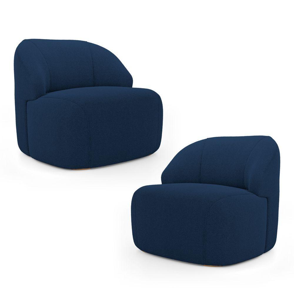 Kit 02 Poltronas Decorativas Kaya Orgânica Bouclê Azul Marinho - Abmaza - 1