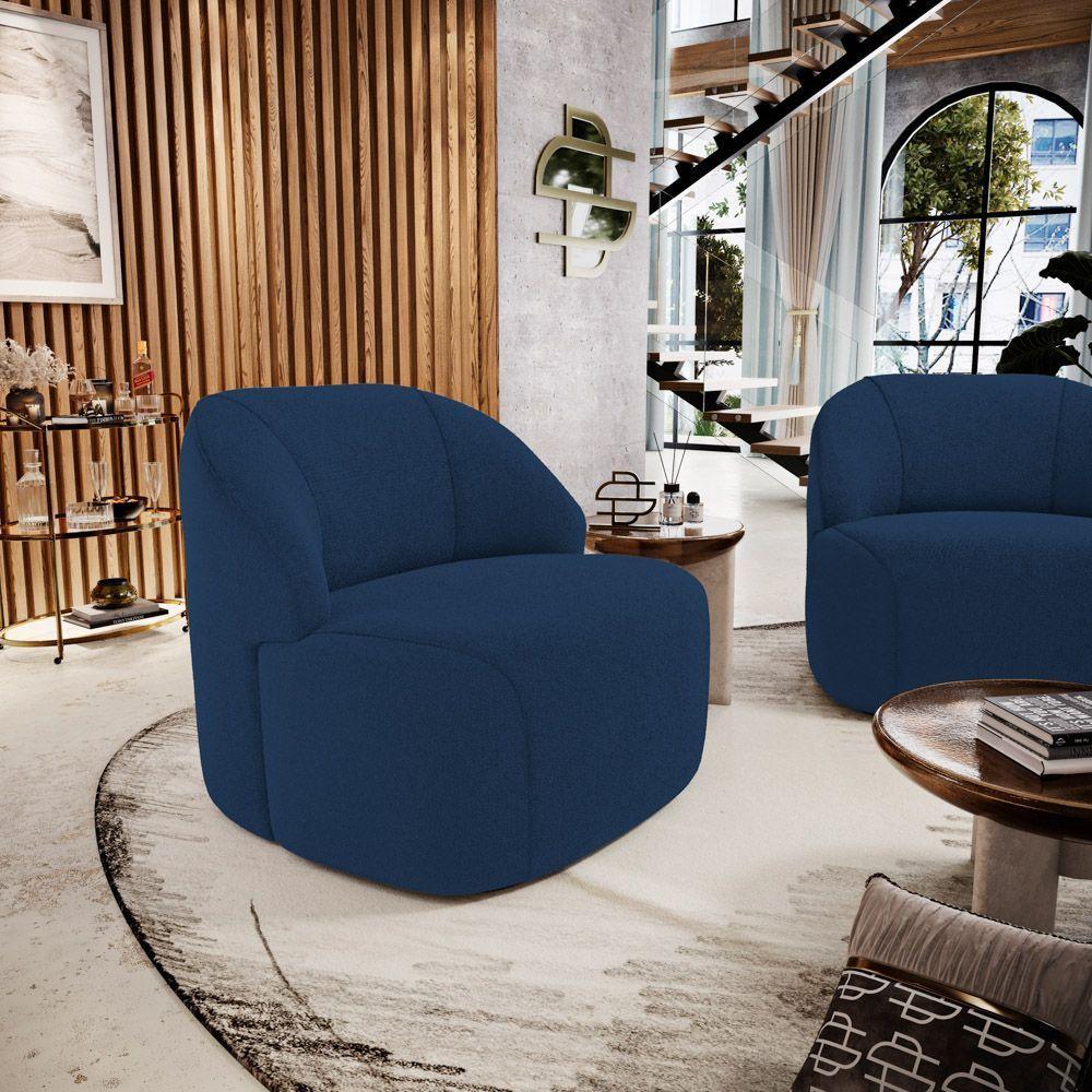 Kit 02 Poltronas Decorativas Kaya Orgânica Bouclê Azul Marinho - Abmaza - 9