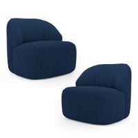 Kit 02 Poltronas Decorativas Kaya Orgânica Bouclê Azul Marinho - Abmaza - 1