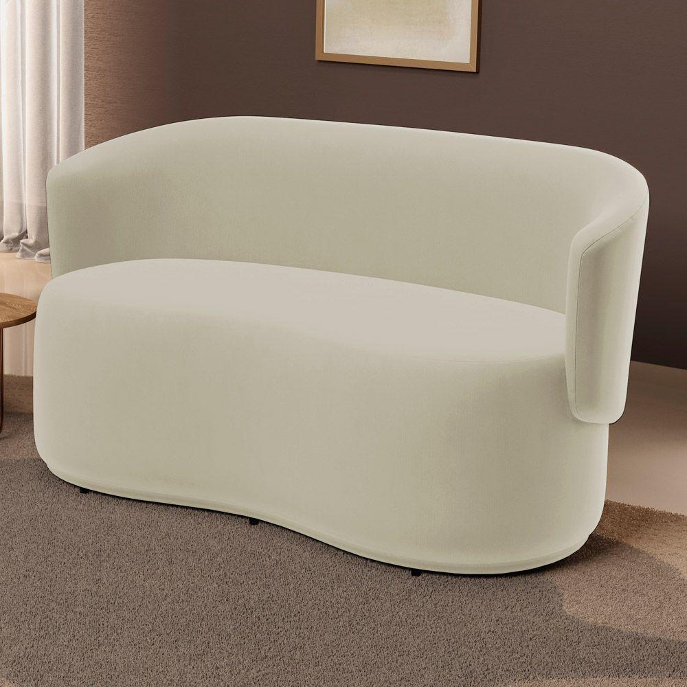 Poltrona Namoradeira Aisha 02 Lugares Orgânica Suede Bege Claro - Abmaza - 2