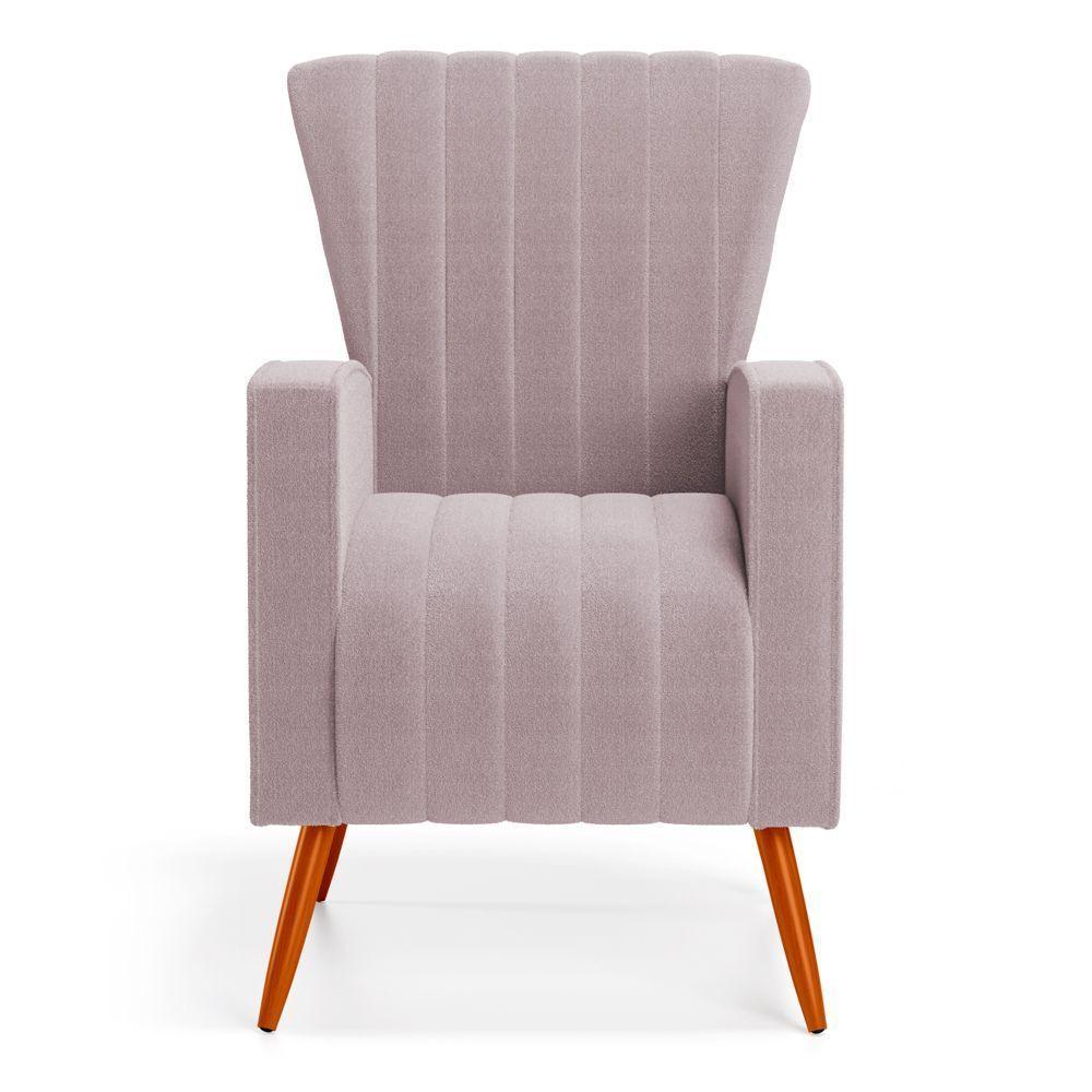 Poltrona Decorativa Melody Com Pés Palito Bouclê Rosê - Abmaza - 3