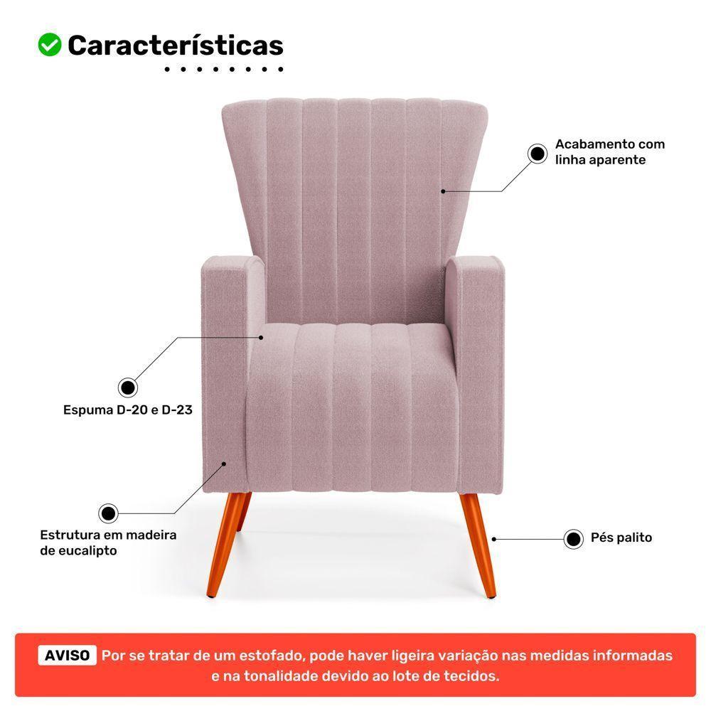 Poltrona Decorativa Melody Com Pés Palito Bouclê Rosê - Abmaza - 5