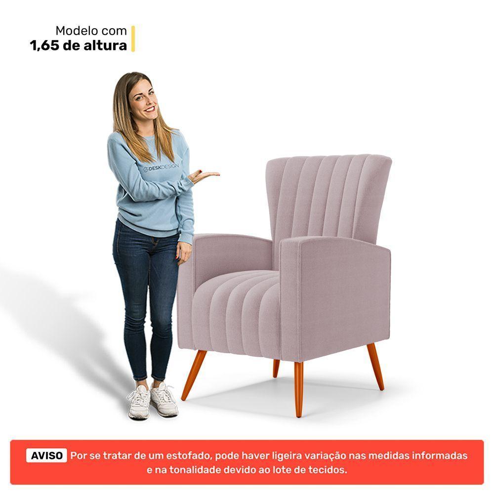 Poltrona Decorativa Melody Com Pés Palito Bouclê Rosê - Abmaza - 6