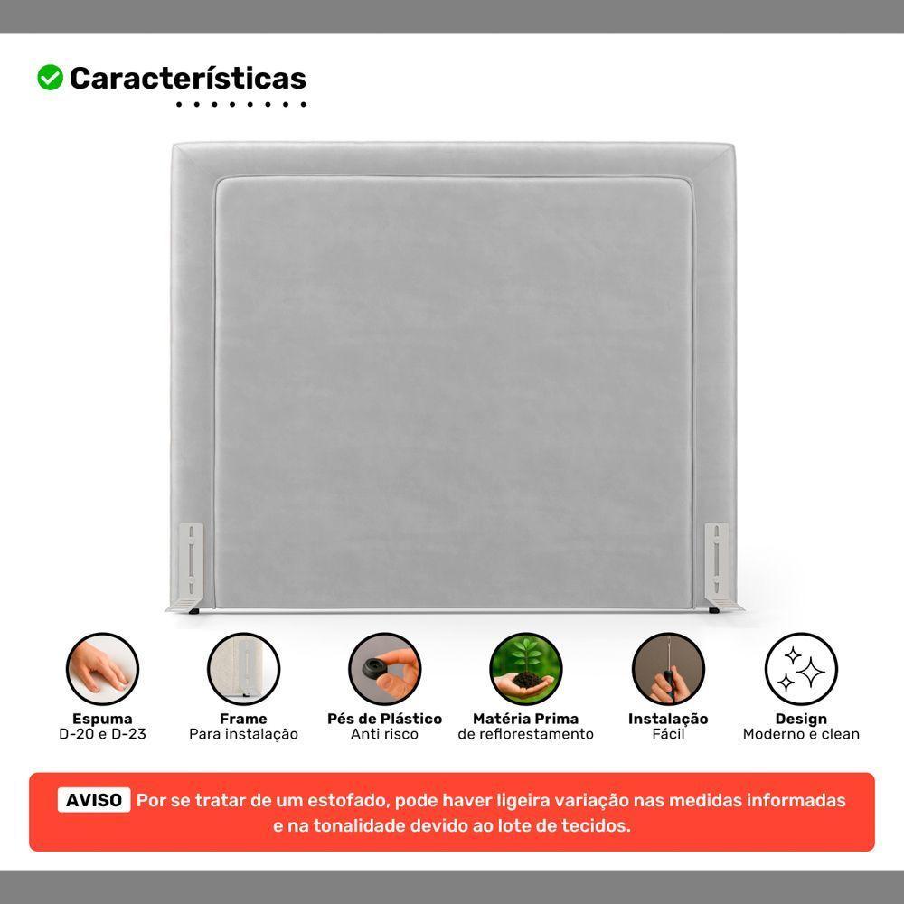 Cabeceira Cama Box King Size Alba 195cm Com Frame Veludo Cinza Claro - Abmaza - 3
