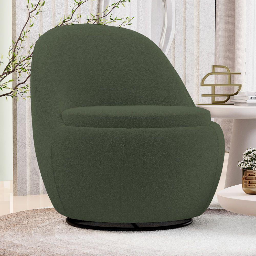 Poltrona Orgânica Living Memphis Base Giratória Bouclê Verde Musgo - Abmaza - 2