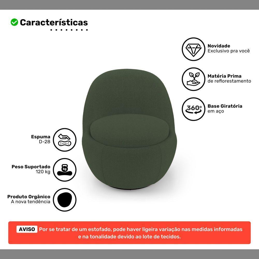 Poltrona Orgânica Living Memphis Base Giratória Bouclê Verde Musgo - Abmaza - 3