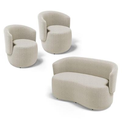 Kit 2 Poltronas E 1 Namoradeira Aisha Orgânica Sala De Estar Bouclê Bege Abmaza
