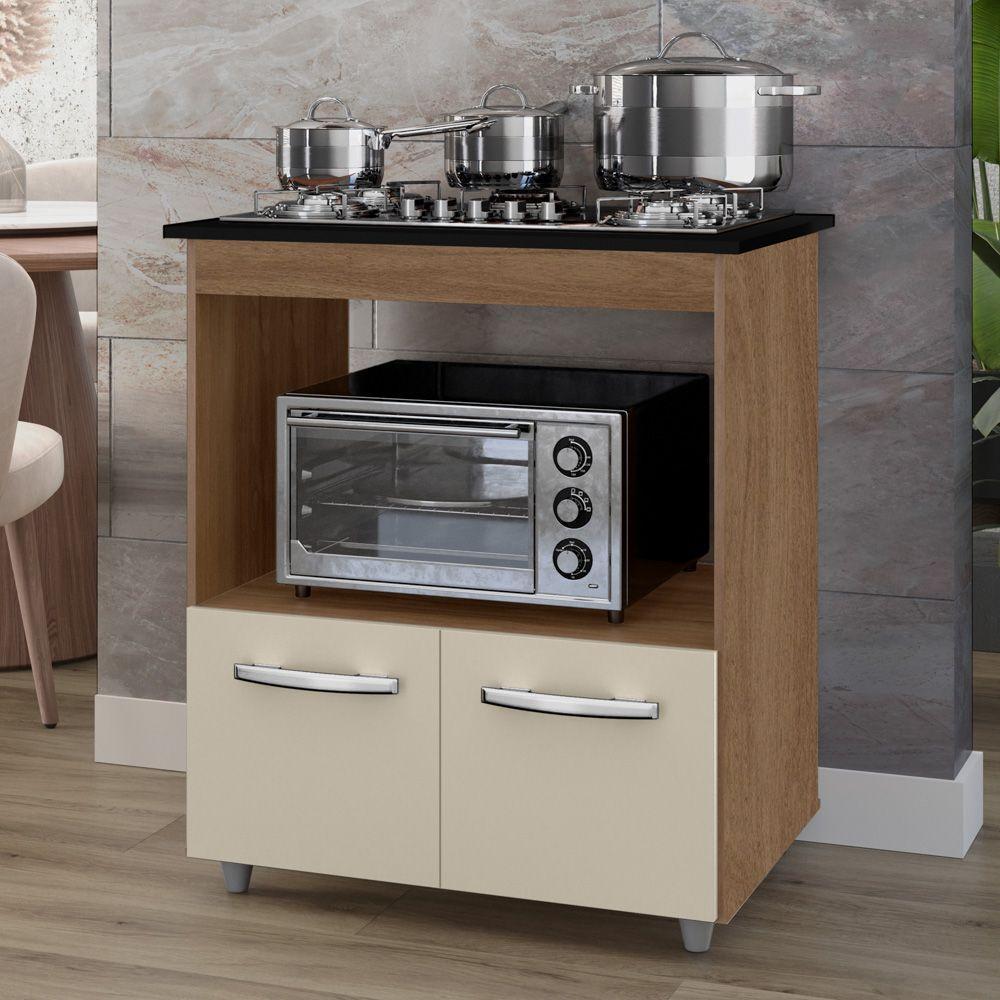 Balcão Para Cooktop Elis 75cm 02 Portas Com Tampo Recortado Savana Off White - Abmaza - 2