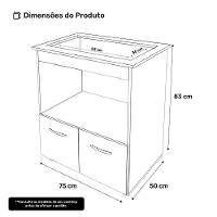 Balcão Para Cooktop Elis 75cm 02 Portas Com Tampo Recortado Savana Off White - Abmaza