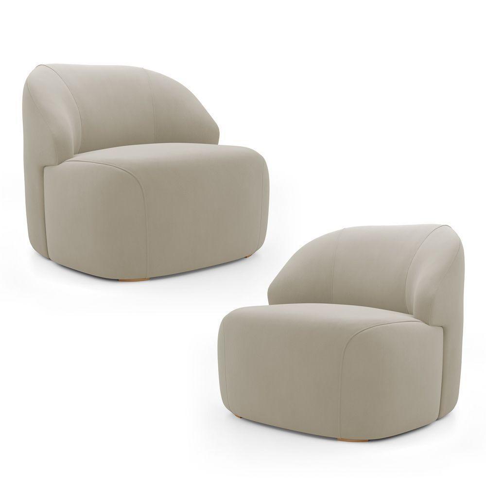Kit 02 Poltronas Decorativas Kaya Orgânica Veludo Bege - Abmaza - 1
